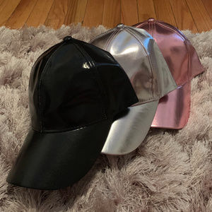 Metallic Baseball Caps - Pink/Black/Silver